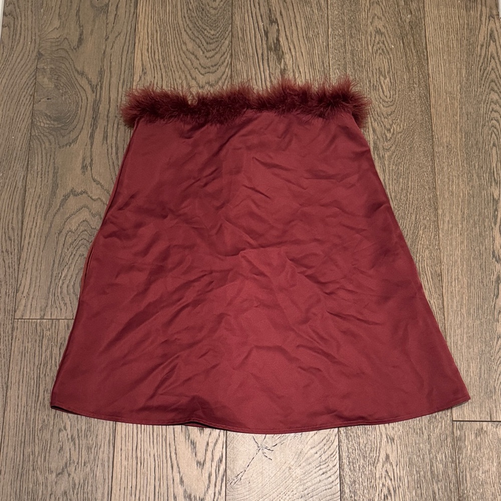 WeWoreWhat Burgundy Mini Dress with Feather Detail